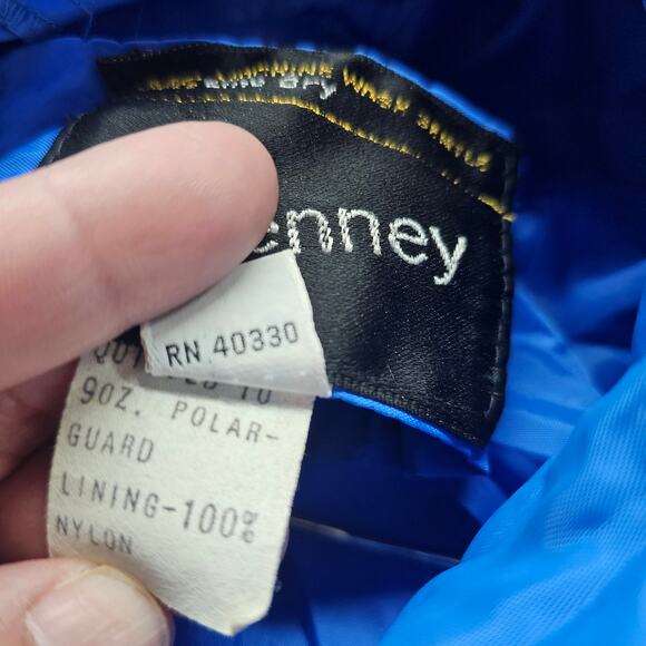 Vintage Jcpenny Puff Coat Men XL Blue Hooded 80s Thick Warm Winter Utility Retro - Picture 14 of 16